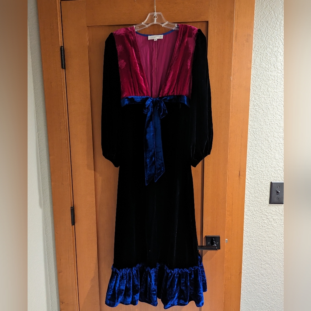 Elegant Black and Blue Maxi Velvet Dress Kristinit XS